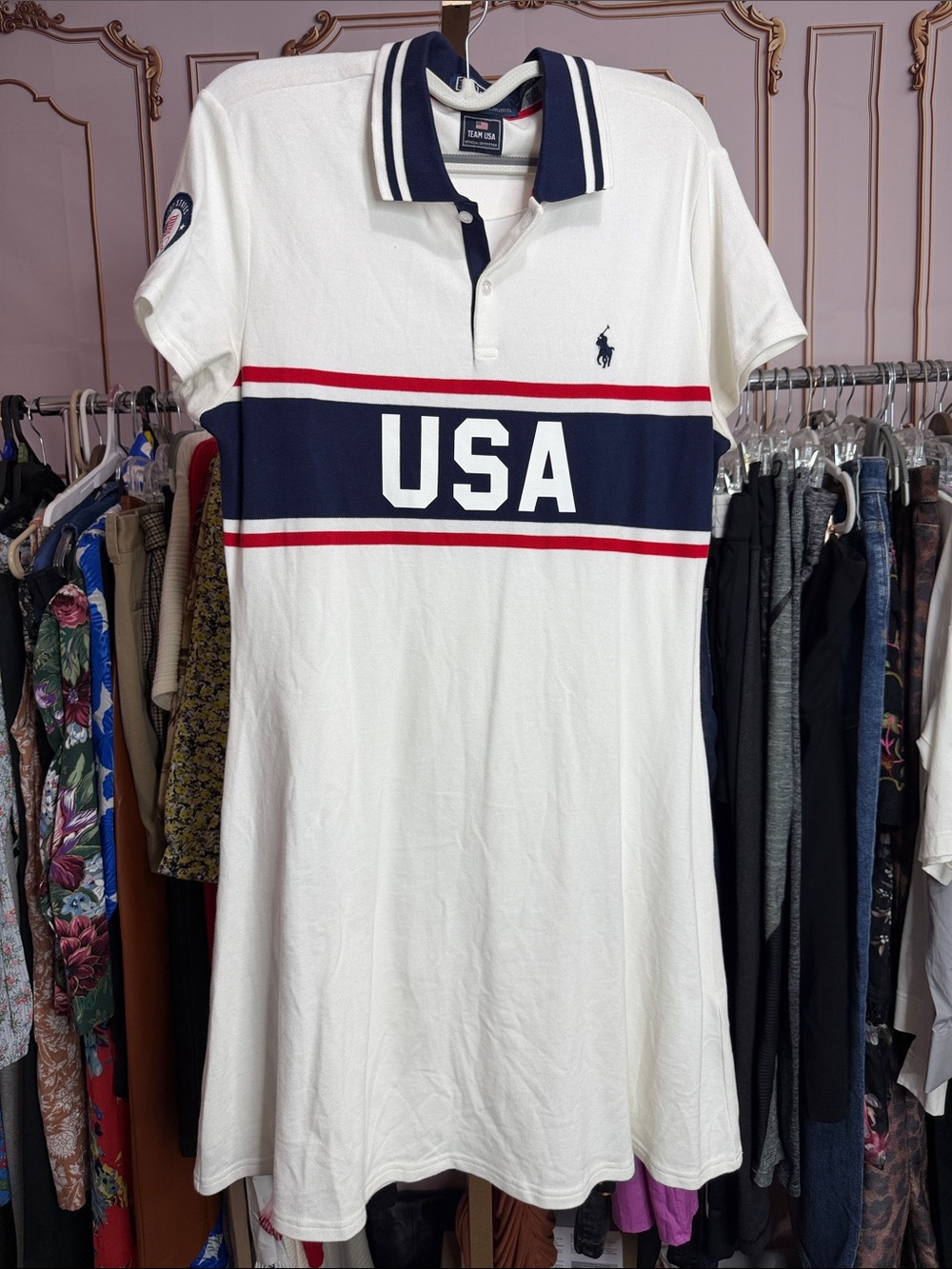 Polo Ralph Lauren Team USA Graphic Polo Dress White Navy. Size M - Picture 2 of 9